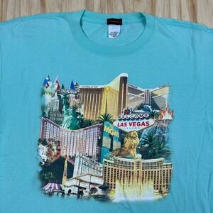 Vintage Y2K MGM Grand Graphic T-Shirt Size 2XL Light Blue Las Vegas 2000's Flaws